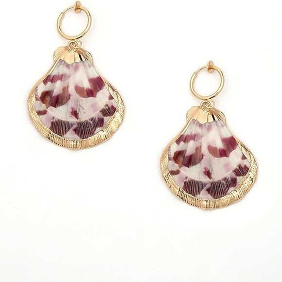 Gold sea shell pendant earrings - Picture 5 of 5